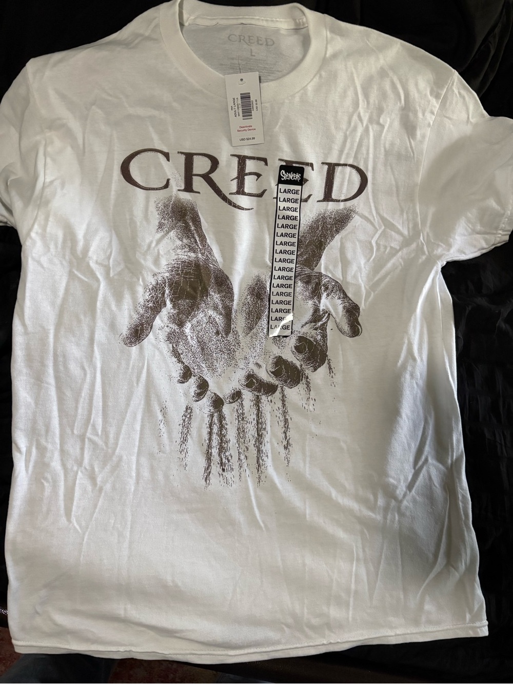 Creed White Short Sleeve Tee with Brown Graphic Hands Logo